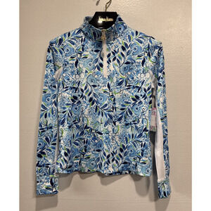 Stella Parker Sport Top 1/4 Zip Womens XS UPF 50 Mesh Insert Blue Floral Pullove